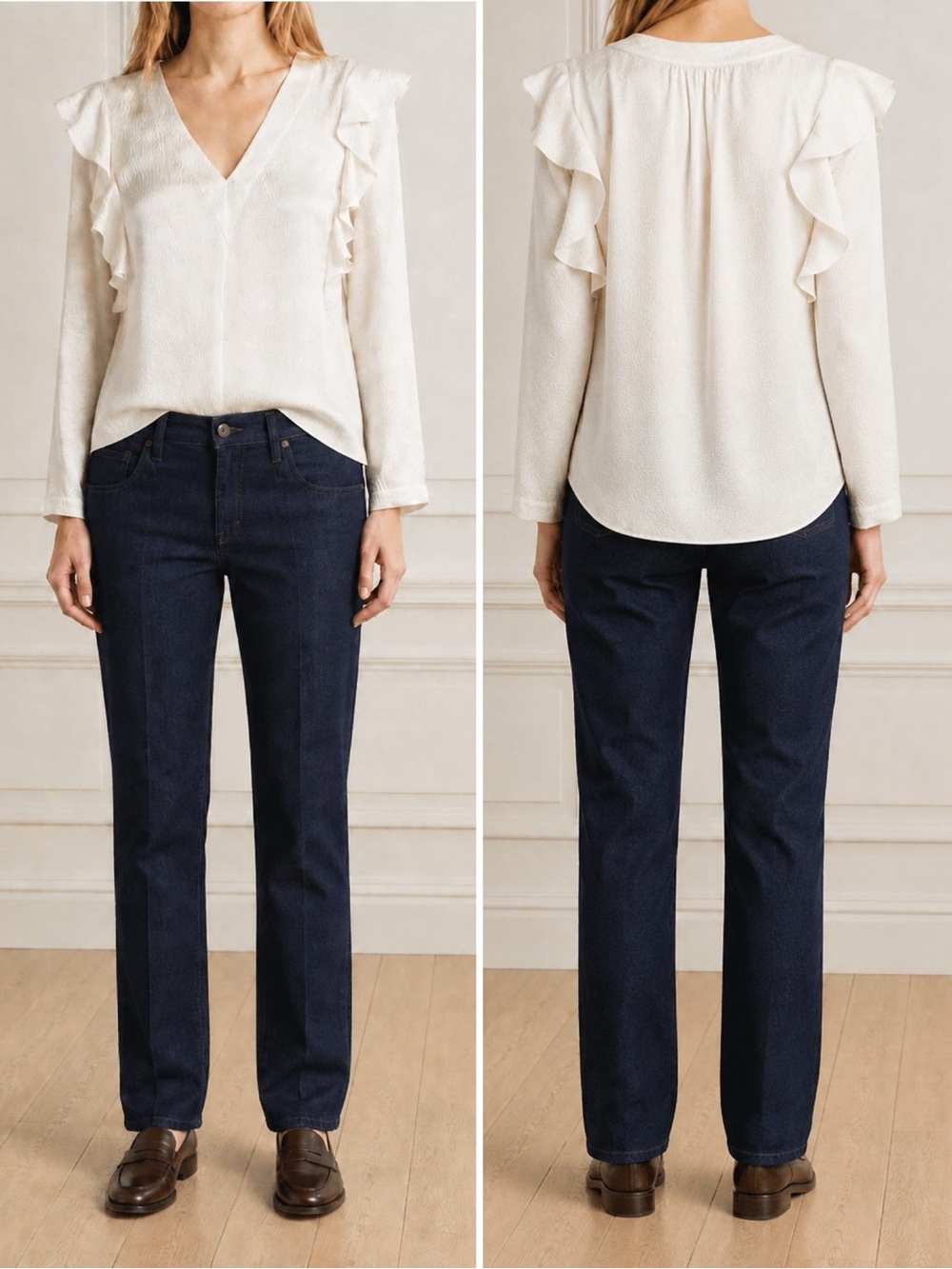 NWT Rebecca Taylor 100% Silk Ruffle Blouse Size 8 Ivory V-Neck $295 Long Sleeve - Picture 16 of 16